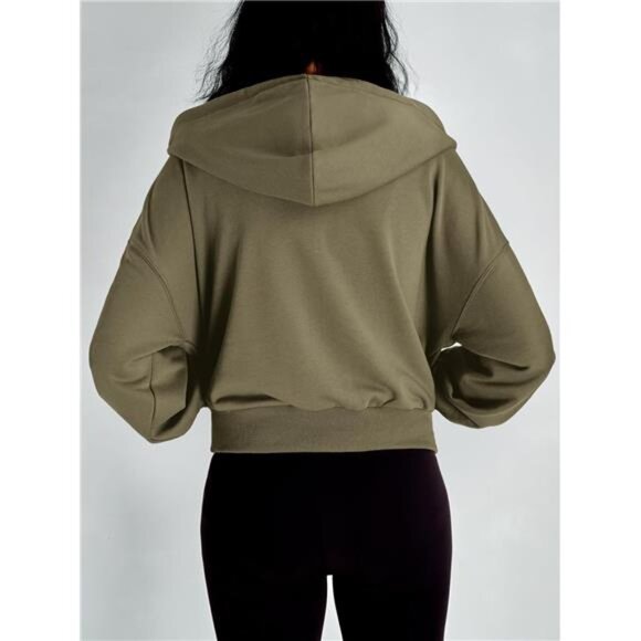 Women's Full Zip-Up Cropped Hoodie Sweatshirt Casual Comfy Gym Jacket - Picture 4 of 7